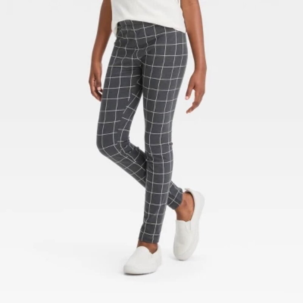 EUC Girls' Grid Leggings - Cat & Jack™ Charcoal Gray XL